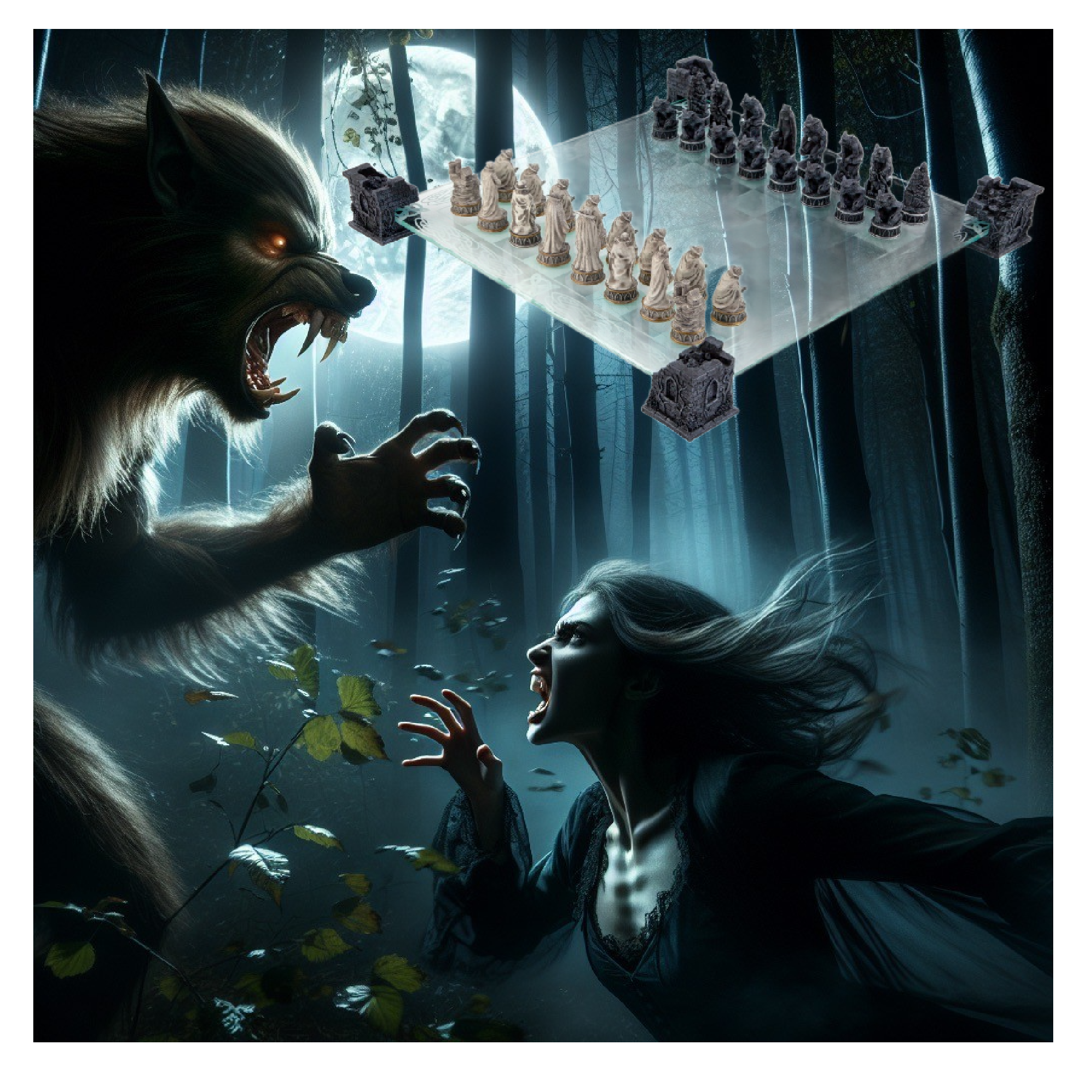 Vampire & Werewolf Glass Chess Set